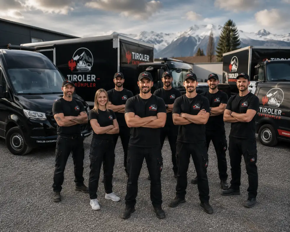 Das Team der Tiroler Entrümpler vor einem Einsatzfahrzeug